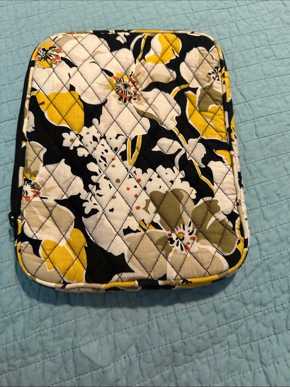 Vera Bradley Quilted Tablet Sleeve in Black, Yellow, White Floral